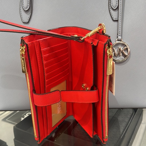 Michael Kors Jet Set Travel Large Double Zip Leather Wristlet phone holder NWT - Picture 11 of 16